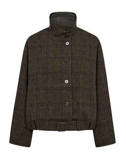 Co´Couture - OlvaCC Check Balloon Jakke - Dark Brown